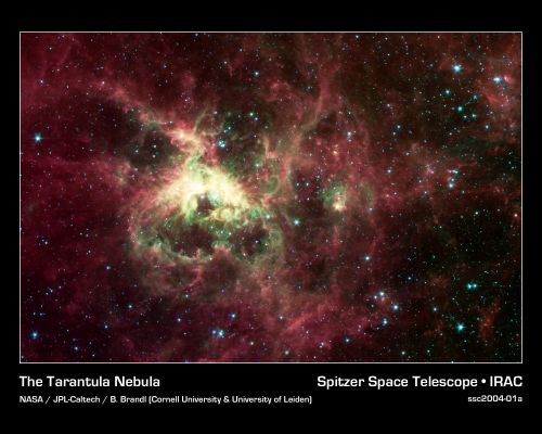 NGC 2070 - The Tarantula Nebula - SST/IRAC
"...Labitur occulte fallitque volatilis aetas, 
Et celer admissis labitur annus equis..."

(Ovidio)

"...Silenziosa trascorre e ci sfugge la gioventù e nulla vi è di più veloce del trascorrere degli anni..."
Parole chiave: Spitzer Images