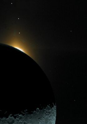 020 - The Moon and a few planets
The Startracker imaged this spectacular shot of the sunrise, planets, and Moon. This color-enhanced image shows, from right to left, the Moon lit by the Earth, the terminator - or boundary between light and dark - into the dark side with the solar corona just rising over the limb, and the bright planets Saturn, Mars, and Mercury. Several dimmer stars can also be seen. The Startracker algorithm achieved a star match, realizing that the Sun and planets were not in the correct position to be stars, and ignored them.
Parole chiave: Postcards from Space