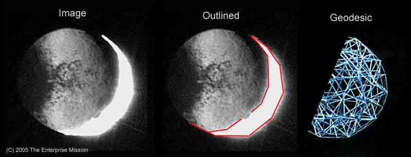 What is the "real shape" of Japetus?
Ecco il punto: tutte (o quasi tutte) le Singolarità che troviamo su Giapeto, sono "convenzionalmente spiegabili"! E' evidente che poi qualcuno crederà (istintivamente) alla loro spiegazione convenzionale e qualcun altro, invece, propenderà per la natura artificiale di queste strutture: fa parte del "gioco"... Ma ciò che noi pensiamo è che è proprio il QUANTITATIVO di Singolarità e NON la singola (e magari eclatante) Anomalia a fare la differenza! Noi non condividiamo l'approccio impiegato dal Prof. Hoagland perchè Lui ricollega immediatamente ogni Singolarità all'esistenza di una "struttura artificiale" la quale, a sua volta, si inserisce in un tessuto uniforme, coerente e stratificato di Anomalie di Superficie le quali, impiegando questa chiave di lettura, diventano le "erose vestigia" di una (per nulla) evidente Civiltà estinta. 
Ebbene noi diciamo "NO": secondo noi questo modo di ragionare è errato in termini di principio! Giapeto è una luna "anomala", in tutto e per tutto, e ne prendiamo atto.
Parole chiave: Controversial Image