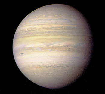The "true" colors of Jupiter (an interpretation)
Jupiter has several narrow belts of distinct colors as well as reddish oval shaped stable cyclonic weather zones such as the 'Great Red Spot'. The overall albedo of the planet is 0,52. The colors shown in the strips are of the wider alternating belts and zones extending from either side of the often white Equatorial Zone.
This is a Voyager 1 image assembled from raw data and color balanced to approximate the colors and contrast of the Planet.
Parole chiave: Jupiter