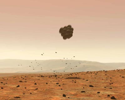 Landing on Mars
A livello di curiosità Vi suggeriamo, se volete vedere una ricostruzione davvero molto credibile di un futuro "landing on Mars" (a base di paracadute prima ed airbags poi), la sequenza della discesa della capsula di emergenza con 5 astronauti a bordo che viene presentata nel discreto Sci-Fi Movie "Red Planet".
Parole chiave: Artistic views of the Solar System - Mars