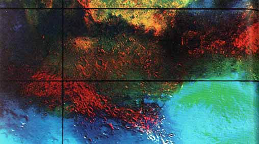 The Colors of Mars (2)
To see the color differences, they must be artificially enhanced through computer processing at the same time, differences in brightness must be suppressed. 
Two color maps are shown here, one that approximates the natural color (frame 3) and another in which the color differences arc artificially emphasized (frames 2 and 4).
Parole chiave: Mars Maps