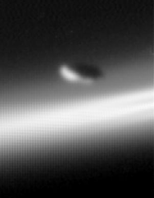 Prometheus: one of the Ring-Masters
Caption NASA originale:"In its own way, the shepherd moon Prometheus is one of the Master of Saturn's rings. That's because the little moon maintains the inner edge of Saturn's thin, knotted, F-Ring, while its slightly smaller cohort Pandora (84 Km across) guards the ring's outer edge. 
This view is a composite of nine raw images combined in a way that improves resolution and reduces noise. The final image was magnified by a factor of five. 
The image clearly shows that Prometheus is not round, but instead has an oblong, potato-like shape. 
The moon was discovered during the Voyager mission, and scientists then noted ridges, valleys and craters on its surface. Hints of its varied topography are present in this view, although Cassini will likely obtain much better images of Prometheus later in the mission".
Parole chiave: Saturn's Moons - Prometheus