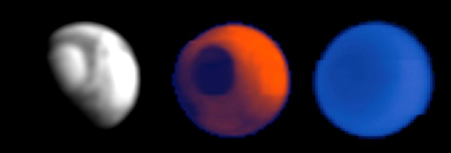 The Atmosphere of Mars
The Mars Climate Sounder, an instrument on NASA's Mars Reconnaissance Orbiter designed to monitor daily changes in the global atmosphere of Mars, made its first observations of Mars on March 24, 2006. 

These tests were conducted to demonstrate that the instrument could, if needed, support the mission's aerobraking maneuvers (dips into the atmosphere to change the shape of the orbit) by providing hemisphere-scale coverage of atmospheric activity. The instrument scanned nine arrays of detectors four times across the entire disc of the planet, including the north pole, from an altitude of about 45,000 kilometers (28,000 miles). This is about 150 times farther away than the spacecraft will be during its main science phase. At this great range, the planet appears only 40 pixels wide, as suggested by the pixilation of the images. However, this is sufficient to identify regional dust storms in the lower atmosphere. Regional dust storms could perturb atmospheric densities at the higher altitudes (about 100 kilometers or 60 miles) where the orbiter will conduct more than 500 aerobraking passes during the next six months. Such storms are rare in the current season on Mars, early northern spring, and no large storms are present as the orbiter prepares for the start of aerobraking. 

Each of the Mars Climate Sounder's arrays looks in a different wavelength band, and three of the resulting images are shown here. The view on the left is from data collected in a broad spectral band (wavelengths of 0.3 microns to 3 microns) for reflected sunlight. The view in the center is from data collected in the 12-micron thermal-infrared band. This band was chosen to sense infrared radiation from the surface when the atmosphere is clear and from dust clouds when it is not. The view on the right is from data collected at 15 microns, a longer-wavelength band still in the thermal-infrared part of the spectrum. At this wavelength, carbon dioxide, the main ingredient in Mars' atmosphere, hides the surface emission, and the thermal-infrared radiation comes only from the atmosphere. 

The visible-and-near-infrared image (left) is bright where surface ice and atmospheric hazes reflect sunlight back to space. The view is of the northern half of Mars, with the north polar cap visible as the bright semicircle at upper left. The night half of the planet (lower left) is dark. The "terminator" boundary between the day side and night side of the planet cuts from lower left to upper right, through the polar area. During the science phase of the mission, after the spacecraft has shrunk its orbit to a nearly circular loop approximately 300 kilometers (186 miles) above the surface, these visible-and-near-infrared readings by the Mars Climate Sounder will track how the amount of solar energy reflected from Mars varies from place-to-place and season-to-season, particularly in the polar regions where absorbed sunlight vaporizes the seasonal carbon-dioxide ice. 

The 12-micron image (center) indicates that heat is being emitted from both the day side and the night side of the planet. The polar cap is dark in this image because it is cold (minus 190 degrees Fahrenheit) and emits less heat than surrounding areas. During the science phase of the mission, the thermal-infrared readings at this wavelength by Mars Climate Sounder will be used to track dust and clouds in the atmosphere. In the current season on Mars, the atmosphere is relatively clear except for an equatorial belt of thin water-ice clouds present in the visible-and-near-infrared image, and so the 12-micron image is dominated by the infrared radiation from the surface on the relatively hot dayside (upper right). 

The 15-micron image (right) indicates the temperatures of the atmosphere at an altitude of about 25 kilometers (15 miles), where there is not much temperature difference even between the night side and the day side of the planet. The polar atmosphere is colder, so it appears darker. 

Once deployed in a low-altitude, nearly circular orbit next fall, the Mars Climate Sounder will systematically alternate views of the surface with views of the atmosphere above the limb (horizon) of the planet from the surface to an altitude of 80 kilometers (50 miles), with a vertical resolution of 5 kilometers (3 miles). In this way it will monitor atmospheric and surface changes through a full annual cycle to characterize the present climate of Mars.

Parole chiave: Mars Atmosphere