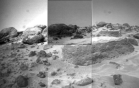 Flat-Top close-up (2) - Sol 42
vedi il commento al frame che precede
Parole chiave: Mars Rocks, Sand and Debris - Bizarre Surface Feature