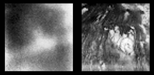 Titan from 1.200 Km
Caption NASA originale:"These images show the surface of Titan at two different infrared wavelengths. They were captured by the visual and infrared mapping spectrometer onboard Cassini as the spacecraft flew by at an altitude of 1200 Km - Cassini's closest approach yet to the Hazy Moon. The image on the left, taken at a wavelength of 2 microns, is the most detailed picture to date of the Titan's surface. It reveals complex landforms with sharp boundaries, which scientists are eager to further study. The image on the right was taken at a wavelength of 1 micron and shows approximately what a digital camera might see". Ad essere sinceri, da queste primissime immagini ravvicinate non riusciamo a distinguere praticamente nulla. Dobbiamo attendere che al Controllo Missione elaborino meglio le immagini giunte sino ad ora prima di lanciarci in nuove speculazioni relative alla configurazione effettiva della superficie di Titano. Abbiamo atteso anni, possiamo aspettare ancora qualche settimana...
Parole chiave: Saturn's Moons - Titan