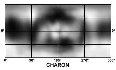 The surface of Charon (speculation)
Original caption:"This is the first surface map of Charon, the moon of the Solar System's most remote planet, Pluto. The map is only based on photometric measurements and it covers the entire surface of the moon. (Courtesy A.Tayfun Oner, based on pictures courtesy of Marc Buie/Lowell Observatory) 

Parole chiave: Charon - Maps