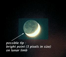 A "Flare on the Lunar limb" from Italy (1) - (Credits: Dr Paolo C. Fienga/LXTT/IPF)
Era il 14 Aprile 1997 quando, durante una sessione di riprese fotografiche della spettacolare cometa "Hale-Bopp", il Dr Paolo C. Fienga decise di gettare un'occhiata alla Luna. 
Usando un semplice tele-obiettivo non gli fu difficile notare, proprio sul bordo della Luna - ma nella sua zona in ombra - un insistente scintillìo il quale si protrasse - a detta dell'Osservatore - per oltre 2 ore, sebbene con luminosità ed intensità via via decrescenti. Di che cosa si trattava? Secondo il Dr Fienga - il quale utilizzò per l'osservazione del fenomeno un telescopio riflettore "Celestron-8" - sul bordo della Luna "...si era accesa una luce di colore bianco e rosso..." la quale assomigliava "...ad una piccola stella, come la si vedrebbe al telescopio..". Questa luce, ora più viva e brillante, ora meno, rimase visibile fra le 21 e le 23 CET, poi scomparve. TLP? Meteor Strike? UFO? Si trattò, in effetti, di un fenomeno davvero inusuale il quale trovò svariate spiegazioni ed interpretazioni. Vediamole...
Parole chiave: Transient Lunar Phoenomoena