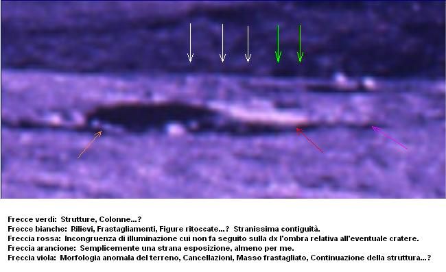 AS 14-66-9301 - New Discoveries near the "Blue Flare"? (2)
Le valutazioni, assai immaginifiche, ma ampiamente sostanziate, del Dr Sartarelli, ci sembrano plausibili. La nostra opinione al riguardo è, come sempre (purtroppo) molto aperta e possibilista, poichè non abbiamo elementi decisivi né per aderire in toto alle costruzioni del nostro Amico, nè per confutarle; tuttavia ci sentiamo di dire che alcuni dei "punti" fatti dal Dr Sartarelli sono assolutamente inequivocabili e che, ad essi, si possono aggiungere le nostre valutazioni. Eccole:

1) è vero: Mitchell (l'Astronauta inquadrato con la telecamera fra le mani) effettivamente sembra che stia riprendendo l'orizzonte e NON la Blue Flare (...Ed is still doing a TV pan. Note the ridge behind him, still partially in shadow. Cone Crater is on a portion of this ridge that is off the picture to the right, virtually up-Sun (east) of the landing site...);
2) non è la prima volta che, operando uno stretching dei frames ad Alta Risoluzione o addirittura dei frames Originali NON Compressi, si riesce a portare alla luce l'esistenza di "strutture effimere" (con ciò intendendosi dei rilievi semi-trasparenti i quali, secondo alcuni - Hoagland su tutti - sono dei "cristal remnants” – ruderi cristallini). Occorre però precisare che uno stretching eccessivo può concorrere nella creazione – o creare ex novo – dei photoartifact i quali, a volte, possono essere confusi con dette “strutture effimere”;
3) la Blue Flare, come notava il Dr Sartarelli, non è l’unica “presenza anomala” del frame. Ad un’attenta analisi del frame si possono notare altri dettagli curiosi (su tutti, una coppia di “sfere” bianche ed azzurre al suolo), ma in un caso come questo occorre precisare che il frame non è esattamente “a fuoco” e quindi i rilievi ad albedo elevata, allorché ripresi fuori fuoco, tendono naturalmente ad apparire come “sfere” o “cilindri” illuminati, molto suggestivi ma estremamente ingannevoli;
4) l’area nei pressi di Cone Crater è molto accidentata (abbiamo due ore di riprese filmate “Live from the Moon” – Apollo 14” che lo dimostrano ampiamente) e, su aree accidentate, le alternanze “luce-ombra-luce” sono frequentissime e, ancora una volta, ingannevoli;
5) il Dr Sartarelli ha ragione quando evidenzia, nel suo detail mgnf, alcune incongruenze nella tessitura del suolo lunare inquadrato e la presenza – fortemente probabile (se non addirittura certa) – di alterazioni digitali postume;
6) altri dettagli minori (tipo la “protuberanza”) sono, a nostro parere, intriganti ma insostanziabili: troppo piccoli per essere risolti da uno stretching accettabile.

Conclusioni: l’ipotesi di base del Dr Sartarelli è accettabile e presenta degli elementi di supporto tali da renderla, secondo noi, sufficientemente plausibile.
La problematica delle “strutture effimere” è oltremodo complessa e, a ben guardare, in parte è accettabile (ed esistono elementi oggettivi al suo supporto) ed in parte è fortemente speculativa (il Lavoro del Prof. Hoagland e della sua Scuola, ad esempio, parte da premesse accettabili e poi si perde in speculazioni pure; il Lavoro del Dr Sartarelli parte anch’esso da premesse accettabili e poi si mantiene su livelli di plausibilità – il massimo ottenibile con i pochi dati a disposizione).
In questo caso specifico, a nostro parere, c’è effettivamente “qualcosa” nell’area in questione, ma “che cosa” sia (strutture effimere, ruderi di manufatti colonnari “cancellati digitalmente” o altro), purtroppo, è un mistero che, almeno per molto tempo, resterà ancora tale.

Complimenti per il Lavoro svolto ed un Grazie di cuore al Dr Sartarelli, da parte di tutti noi.

Parole chiave: Lunar Surface - Extremely Controversial