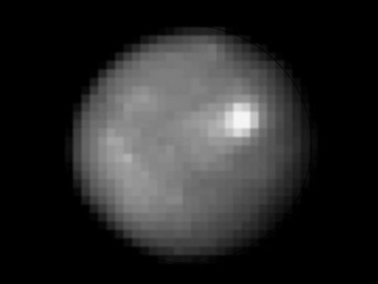 1-Ceres from Hubble Space Telescope
NASA's Hubble Space Telescope took these images of the asteroid 1 Ceres over a 2-hour and 20-minute span, the time it takes the Texas-sized object to complete one quarter of a rotation. One day on Ceres lasts 9 hours. 

Hubble snapped 267 images of Ceres as it watched the asteroid make more than one rotation. By observing the asteroid during a full rotation, astronomers confirmed that Ceres has a nearly round body like Earth's. Ceres' shape suggests that its interior is layered like those of terrestrial planets such as Earth. Ceres may have a rocky inner core, an icy mantle, and a thim, dusty, outer crust. 
The "Bright Spot" that we see is a mistery: it is (obviously) brighter than its surroundings, but it is still very dark (very low albedo) reflecting only a small portion of Sunlight.
Parole chiave: Hubble Images - Asteroids and Planets