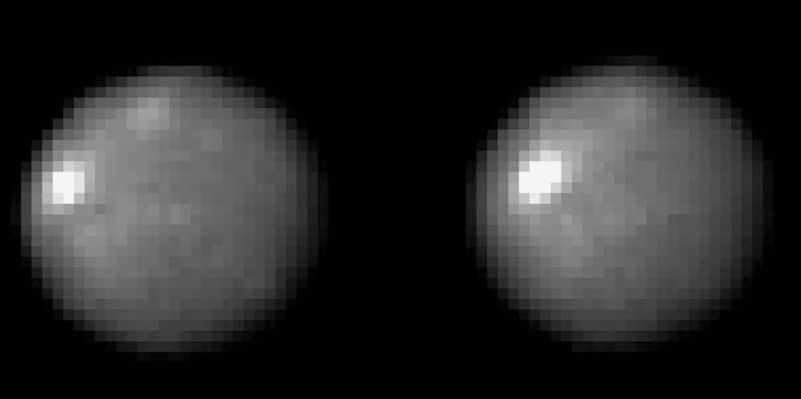 Moments of 1-Ceres (2)
For 2 centuries it was the largest known rock in the Solar System. The Texas-sized asteroid Ceres, about 930 Km (about 580 miles) across, was the first asteroid ever detected. The space rock was identified in 1801 by astronomer Giuseppe Piazzi, a monk in Sicily and the founding director of the Palermo Astronomical Observatory. He noted over a few nights a shifting point in the sky that wasn't one of the planets, their moons or a star. Thus, he discovered the rock. 

After discovering the asteroid, Piazzi was invited to join the Celestial Police, a group of 24 international astronomers looking for what they called "guest planets" between Mars and Jupiter. The Celestial Police noted that the spacing between planets was fairly regular, but that there was a large gap between Mars and Jupiter. 

Soon other small bodies were discovered in that region (Pallas in 1802, Juno in 1804 and Vesta in 1807), so the Celestial Police concluded that not just one, but many minor planets had to exist in a Main Asteroid Belt.
Parole chiave: Hubble Images - Asteroids and Planets