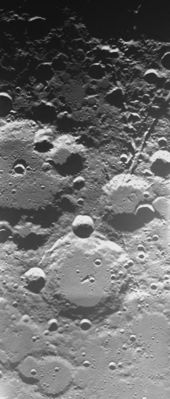 Brianchon and Pascal
Original caption:"This area of the lunar surface shows the area of the Moon around two large craters. The largest visible in this image is called Brianchon (middle left) and is situated at 75° North Lunar Latitude and 86° West Lunar Longitude. The second largest in this image is called Pascal (middle bottom), at 74° North Lunar Latitude and 70° West Lunar Longitude".
Parole chiave: The Moon from orbit - SMART-1