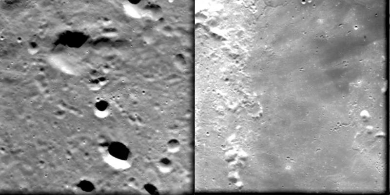 Lunar Highlands
These two images, taken by the advanced Moon Imaging Experiment (AMIE) on board SMART-1, show the difference between lunar highlands and a mare area from close by.

The image on the left, showing highlands, was obtained by AMIE on 22 January 2006, from a distance of about 1112 kilometres from the surface, with a ground resolution of 100 metres per pixel. The imaged area is centred at 26° South and 157° West. 

The image on the right, showing a mare, was taken on 10 January 2006, from a distance of about 1990 kilometres and with a ground resolution of 180 metres per pixel. The imaged area is centred at 27.4° North and 0.8° East. 

Already when looking at the Moon with the naked eye, it can be seen that there are bright and dark areas on its surface. Centuries ago, the dark areas were called 'maria', presumably assuming that the observer would be seeing water oceans. Today we know that there is no liquid water on our satellite. However, telescopic observations showed that the maria are very flat, and are very different from the so-called highlands. The highlands are heavily cratered and mountainous. 

We have learned that the maria are relatively young areas on the Moon which were generated after very large impacts penetrated the lunar crust and excavated basins. During later volcanic episodes, liquid magma came to the surface and filled these basins. When it cooled down and solidified, it formed the large flat areas we can still see today. As this happened in comparatively recent times, the number of impact craters is far less than in the highland areas.

From the two images it is possible to see how highlands present a very irregular topography and many craters, while the mare area is comparatively flat and shows a much smaller number of craters.

The images are raw data and no flat field or other corrections have been applied.



Parole chiave: The Moon from orbit - Highlands