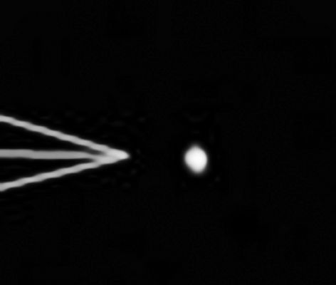 The "Strange Companion" of Io (extreme detail mgnf)
Forma irregolare, ma rotondeggiante; albedo elevata; nessun segno di rilievi superficiali.
Allora: una piccola "luna di Io", un "corpo vagante", una "cometa in divenire" oppure...una Alien Probe.

Decidete Voi.
Parole chiave: Controversial Frame