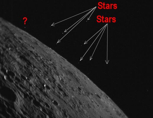 Lunar Limb and Stars
Caption ESA originale:"This image of the Lunar Surface was taken on 25 August 2006 at 15:48 CEST (13:48 UT) by the star tracker (attitude camera) on board ESA's SMART-1, from a distance of 744 Km above the Moon surface. 
The spacecraft was travelling at a speed of 1,6 Km/sec.. 
Remarkably, at the time the image was taken the star tracker was still producing valid attitude samples based on the few stars that are visible in the image. 
This image was taken as a test, meaning that the spacecraft pointing was not optimised for star tracker imaging. 
The Moon features on the photo still have to be identified".
Parole chiave: The Moon from orbit - Cratered Terrain