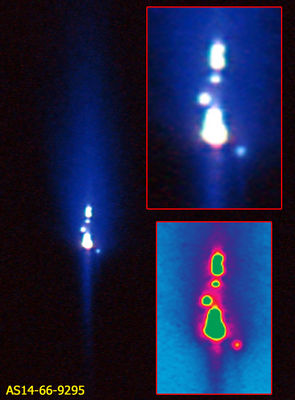 AS 14-66-9295 - The "Blue Flare" (again)
Così come avevamo apprezzato l'opera analitica ed investigativa dell'Amico Fabio Italiano (OldGrey) sull'ormai "storico" frame AS 14-66-9295, altrettanto dobbiamo fare per questa ulteriore elaborazione ad opera di un Appassionato che si firma "Manny" e che dovrebbe risiedere a Milano. Oltre le discussioni, gli entusiasmi, i malintesi e, ovviamente, le diversità di vedute che si sono fatte largo attraverso i "riflessi blu" di questa Anomalìa - poco conosciuta dal grande Pubblico, ma nota da molto tempo negli ambienti dei Ricercatori - resta un elemento fattuale incontestabile: le elaborazioni che vediamo della "Blue Flare" sono sempre più belle e dettagliate (complimenti anche a "Manny"!), ma le teorie esplicative...Continuano a latitare. Noi abbiamo qualche idea al riguardo (dal "classico" all'"esotico") e ne parleremo, in un prossimo futuro, sulle pagine di Nexus. 
E Voi? Volete provare a "sbilanciarVi" e dire qualcosa al riguardo? 
Lo sapevate, ad esempio, che alcuni Ricercatori appartenenti alla Scuola del Prof. Hoagland hanno interpretato la Blue Flare come un riflesso? 
Esatto: un riflesso. Il riflesso della luce proveniente da delle speciali torce elettriche le quali sarebbero state usate da Shepard e Mitchell per vedere come reagiva (presumiamo in termini di “capacità di riflessione”) un’antica (ed ormai completamente in rovina)  “Struttura Cristallina”. 
I residui di un Lunar Dome, insomma, individuato (tramite immagini orbitali) nei pressi di Cone Crater durante le precedenti Missioni Apollo ed accanto al quale il LM Antares sarebbe “deliberatamente” allunato. 
Naturalmente a scopo di studio e di raccolta dati.
Fantasia sfrenata anche questa? 
Forse (secondo noi, si), ma la risposta definitiva…Non ce l’ha ancora nessuno ed è per questo che ognuno di noi – motivando – può dire quello che vuole e, almeno per adesso, nessuna ipotesi è stata (definitivamente) scartata.

Parole chiave: Highly controversial frame