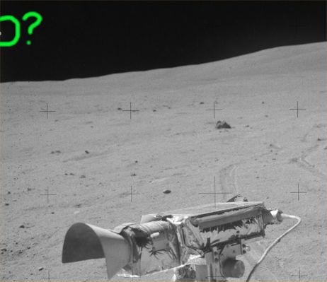 AS 16-106-17384 - Moonscapes by car (HR)
Original caption:"168:15:14 MT. Approach to Station 13. Shadow Rock is about one reseau spacing above center". 

Scan courtesy NASA Johnson

Nota: la porzione di frame cerchiata in verde ci aveva incuriosito a causa della presenza di un possibile oggetto anomalo il quale appare ripreso solo in minima parte. L'analisi del dettaglio ha escluso il photoartifact e la posizione in cui esso viene a trovarsi non supporta la teoria secondo cui si potrebbe trattare di una componente del LR stesso (p.e.: una porzione dell'antenna).
A nostro parere - dopo aver provato a considerare anche le ipotesi più esotiche - si tratta di un frammento di una delle tante annotazioni fatte a penna o a pennarello direttamente sui negativi Apollo da parte dei tecnici incaricati dello sviluppo delle immagini. 
Esistono svariati frames nell'Apollo Image Atlas nei quali si riesce a vedere - bene peraltro - la presenza di queste annotazioni (generalmente scritte in corsivo e composte da lettere e numeri seriali) le quali, specie nei frames in b/n, laddove "sconfinano" sull'immagine - come in questo caso - possono ingannare un occhio non particolarmente attento. 

Delusi?
Parole chiave: Lunar Panorama