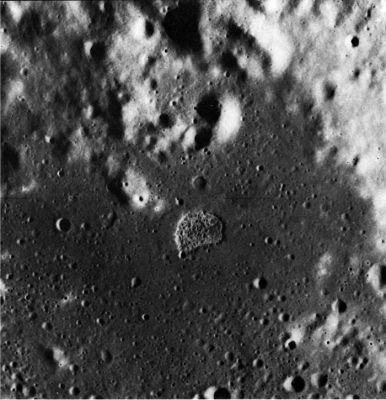 AS 17-1672 - "D" like "Depression"...
The steep-walled but shallow D-shaped depression near the center of the photograph is apparently a unique feature. It is located in a patch of mare on the foothills of the Montes Haemus, west of Mare Serenitatis. Measured along its straight side, the depression is about 3 Km wide. It is situated atop a very gentle circular dome that appears to be somewhat smoother than the surrounding mare surface. As is more clearly shown in AS 15-9960, the many bulbous structures on the floor give it a blisterlike appearance. 

The depression is believed to be volcanic, probably a caldera (...).
Parole chiave: The Moon from orbit - Unusual Surface Feature