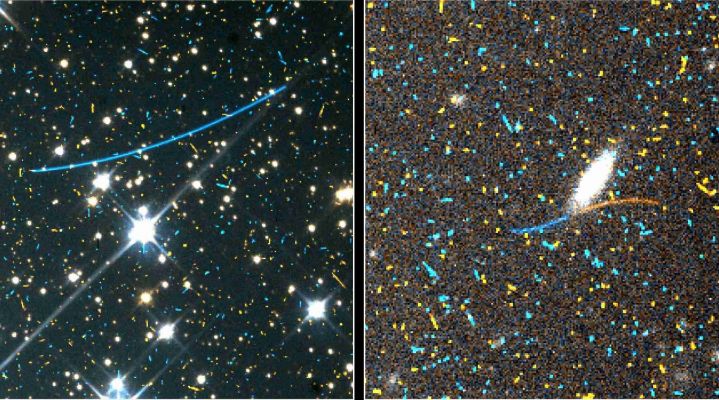 Asteroids, from HST (1)
Caption NASA originale da "NASA - Picture of the Day" del 18 Aprile 2005:"Rocks from space hit Earth every day. The larger the rock, though, the less often Earth is struck. Many kilograms of space dust pitter to Earth daily. Larger bits appear initially as a bright meteor. Baseball-sized rocks and ice-balls streak through our atmosphere daily, most evaporating quickly to nothing. Significant threats do exist for rocks near 100 meters in diameter, which strike the Earth roughly every 1000 years. An object this size could cause significant tsunamis were it to strike an ocean, potentially devastating even distant shores. A collision with a Massive asteroid, over 1 Km across, is more rare, occurring typically millions of years apart, but could have truly global consequences". 
Parole chiave: Hubble Images - Asteroid