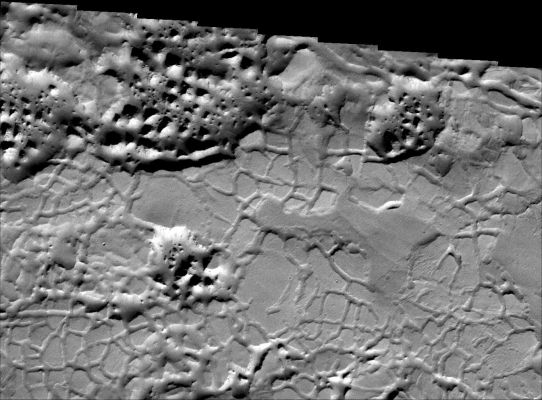 Chaotic Terrain in Elysium Planitia (1 - Original NASA/JPL/ASU b/w Frame)
Image information: VIS instrument;
Latitude: - 0,8° North;
Longitude: 172,5° East;
Resolution: 18 meter/pixel.
Parole chiave: Mars from orbit - Chaotic Terrain - Elysium Chaos