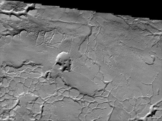 Chaotic Terrain in Elysium Planitia (2 - Original NASA/JPL/ASU b/w Frame)
Image information: VIS instrument;
Latitude: - 0,8° North;
Longitude: 172,5° East;
Resolution: 18 meter/pixel. 
Parole chiave: Mars from orbit - Chaotic Terrain - Elysium Chaos