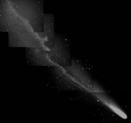 Comet Ikeya-Zhang - the "ion tail"
As Comet Ikeya-Zhang approached the Sun, it developed a complex blue "ion tail". The "ion tail" is composed of ions that boiled off the nucleus and were pushed away from the Sun by the out-flowing fast-moving particles of the solar wind. Complexity in the tail is created by comet nucleus rotation, variability in the comet surface evaporation rate and variability of the Sun's magnetic field and solar wind. 
Parole chiave: Comets: images from Earth