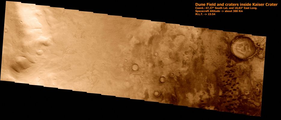 Dark Dunefield inside Kaiser Crater (Extremely Saturated Natural Colors; credits for the additional process. and color.: Dr Paolo C. Fienga - Lunexit Team)
nessun commento
Parole chiave: Mars from orbit - Craters - Kaiser Crater