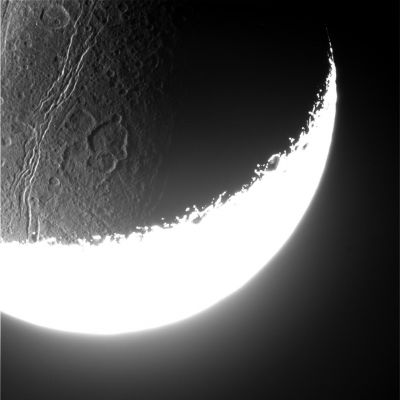 The "Night" of Dione (3)
Caption NASA:"N00064763.jpg was taken on August 16, 2006 and received on Earth August 18, 2006. 
The camera was pointing toward Dione that, at the time, was approximately 155.433 Km away.
This image was taken using the CL1 and CL2 filters".
Parole chiave: Saturn's Moons - Dione