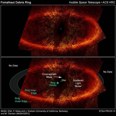 A ring of debris around Fomalhaut - HST
"...Fra i diversi Strumenti per il Controllo di Massa di cui abbiamo parlato ce n'è uno che merita particolare attenzione e che si chiama "Deviatore". 
Il suo funzionamento è semplicissimo; il rendimento, enorme.
L'uso del Deviatore viene precognizzato dal Trattato di T.W. Veerwaandt sul "Controllo degli Organismi Senzienti e degli Elementi Devianti" e già in quella fonte si prevede l'impiego, come Meccanismi Diffusori, della Televisione (primariamente) e della Letteratura Secondaria o Terziaria - detta anche "Letteratura Vile" - in misura minore. 
Si tratta, detto in maniera davvero semplicissima, di far parlare e di far interagire con le Masse degli individui (che chiameremo "Testimonial") i quali non hanno, rispettivamente, nulla da dire nè da trasmettere.

Il Deviatore ha il compito primario di distogliere l'attenzione delle Masse dalla focalizzazione dei loro interessi su talune problematiche di primario interesse Sociale, Culturale e Scientifico..."

P.C. Floegers - "Mind Numbing Methods"
Parole chiave: Hubble Images