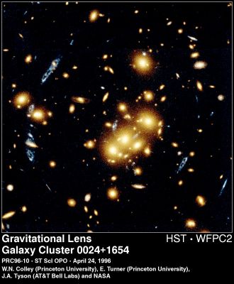 Gravitational Lens (GC 0024 + 1654)
"...Transit umbra, sed lux permanet..."

(iscrizione su meridiana)

"...L'ombra (al pari delle cose effimere) passa e se ne va, ma la luce rimane (in quanto entità immortale)..." 
Parole chiave: Hubble Images