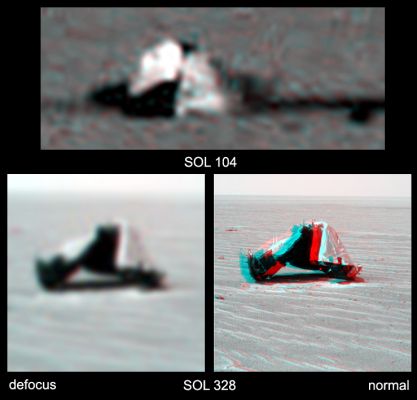 Once again, the whole "scene"...
Virtual? Maybe what we saw was just a defective (or used for testing) Heat-Shield that was stored in one of Cape Canaveral's warehouses... Anyway, while putting the word "END" to this ridiculous farce, we wish to quote the snide comment of Dr A. Feltri, Author of this outstanding reconstruction of events:"...It makes me laugh when I think that (the Technicians of NASA's Mission Control) took nice pictures - for a month or so - of the old Heat-Shield they kept in their junkyard...". 
LUN-EX-IT agrees with what Dr Feltri said and we also wish to make a small addition (on behalf of the President and Members): yes, we do laugh for a while, but then we become nauseated by watching how both NASA and the American Science Adm.n are trying to fool us. ALL OF US! 
Unless... Unless this habit of telling (and SHOWING!) a bunch of BBS about Mars is just a very clever part of the "New Deal" created by Mr George W. Bush?!?...
No jokes: we are worried. 
What did they find on Mars? "ALIEN 5", maybe?!?...
Parole chiave: Highly Controversial Image