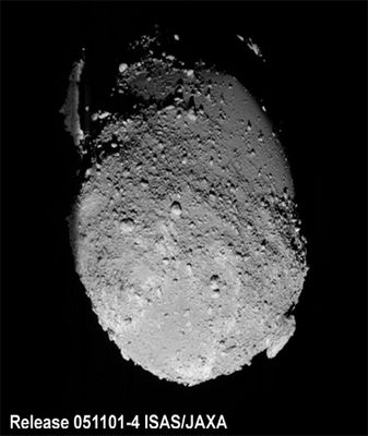 Orbiting around Itokawa (4)
The deep-space exploration technologies that the Top World's Space Agencies are pursuing consist of 3 major elements: 

1) high efficiency electric propulsion for cruise; 
2) rendez-vous with target destinations and 
3) round-trip flights back to the Earth. 

As of this time Hayabusa has accomplished the first and second of these elements, leading the way for the Space Exploration Agencies of the World. 
Furthermore, robotic sample collection and return from an extra terrestrial object has not been executed before, and is not currently planned, except for Hayabusa, which will attempt to gather a bulk sample from Itokawa. 
Hayabusa’s success clearly shows that Japan’s deep space exploration technology has reached the level of the World’s most developed Space Agencies, and that Japan is now in a Leadership Position in some select engineering fields. 

Thus Hayabusa opens a New Era in the exploration of the Solar System.
Parole chiave: Asteroids