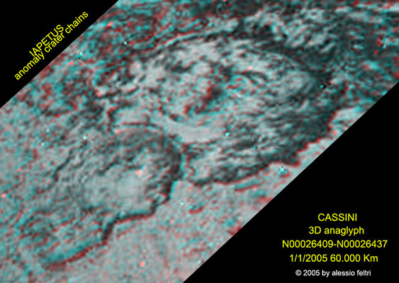 The "Great - and anomalous - Walls" of Japetus
Un nuovo lavoro del Dr Feltri sulle raw images di Cassini. Ma sentiamo che cosa Lui stesso racconta:"...fermo restando che i Thunderbolts hanno indovinato parte della Verità, le cose sono alquanto più complicate di quanto pensano. Dal punto di vista 'architettonico' è interessante il "muro" sinaptico verticale semicircolare che divide il cratere più grande da quello intermedio. Come già visto in Endurance, la parete verticale si è leggermente distaccata dalla superficie orizzontale superiore, il che costituisce un indizio consistente sulla formazione indipendente delle 2 superfici perpendicolari (e addio alla teoria dei Crateri da Impatto...) le quali si sono prima connesse e poi distaccate (un po' come piastrelle posizionate su un gradino). Tale circostanza porta ad una coesistenza di matrici biogeniche e forze elettromagnetiche, non essendo a mio parere plausibile una spiegazione che tenti di attribuire queste formazioni ad una sola Teoria Esplicativa...".

...continua nella Reserved Area
Parole chiave: Saturn's Moons - Japetus