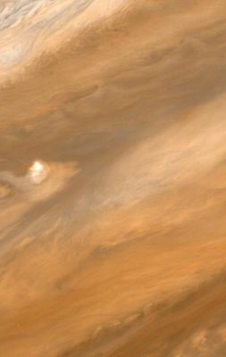 The "Plume"
Caption NASA originale:"Reconstruction of a plume on Jupiter, photographed on March 1st, 1979". 

Nota: in questo frangente per "plume" si intende uno 'sbuffo' di nuvole bianche e vaporose le quali si distinguono nettamente dal resto del paesaggio circostante. 
L'espressione "plume", di regola, viene invece impiegata per indicare il 'pennacchio' di fumo che caratterizza i vulcani in fase eruttiva (innumerevoli sono, infatti, le "plumes" che vediamo sul piccolo - ma attivissimo! - Io).
Parole chiave: Jupiter