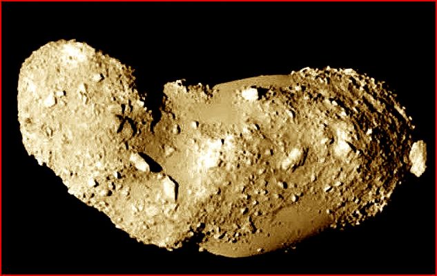 25143-Itokawa
A Japanese spacecraft has provided one of the best arguments yet in favor of a conception of asteroids which was pioneered by PSI (Planet Science Institute) scientists Don Davis and Clark Chapman in the late 70's. The evidence comes in startling closeup pictures of the tiny asteroid 25143-Itokawa, photographed by the Japanese Hayabusa spacecraft during a two-month encounter in late 2005. The asteroid illustrates the concept of a "Rubble-Pile" asteroid, which is composed of a mixture of boulders and dust gravitationally bound together. 
The scientific results, recently highlighted in the journal Science, show that, unlike other asteroids recently imaged by spacecraft, which are mostly rounded and potato-like, dotted by craters, and with a few scattered boulders on the surface, Itokawa appears to be composed of massive splinter-like boulders protruding from a matrix of smaller fragments. 
The largest boulders sticking out of the body appear to be some tens of meters across. 

The Hayabusa science team includes PSI scientists Paul Abell and Bob Gaskell, and PSI affiliate scientists Hirdy Miyamoto and Faith Vilas.
Parole chiave: Asteroid Itokawa