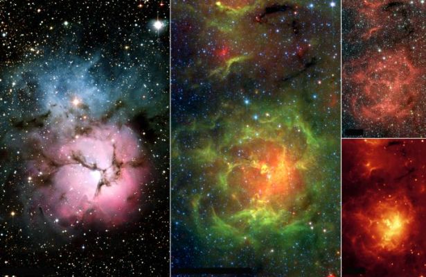 M 20 - different views of the "Trifid Nebula" - SST
"...Ubi non est Pudor,
Nec cura Iuris, Pietas, Fides,
Instabile regnum est..."

(Seneca)

"...Il Regno in cui manchi il Pudore, la Certezza del Diritto, la Pietà (e) la Fede è (in verità) un Regno effimero..."
Parole chiave: Spitzer Space Telescope Images