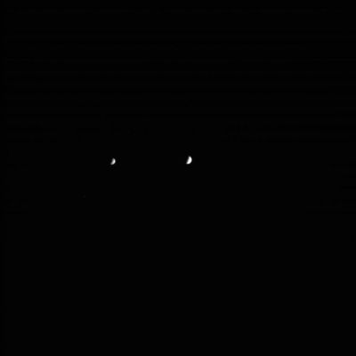 Mimas and Titan
Original caption:"N00042871.jpg was taken on November 11, 2005 and received on Earth November 11, 2005. The camera was pointing toward Mimas (and Titan) at approximately 3.224.642 Km away, and the image was taken using the CL1 and CL2 filters".
Parole chiave: Saturn's Moons - Mimas and Titan