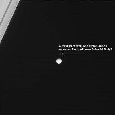 Occultation? (5)
Caption NASA:"(...) The camera was pointing toward Mimas that, at the time, was at approximately 1.344.677 Km away, and the image was taken using the CL1 and CL2 filters (...)".
Parole chiave: Saturn's Moons - Mimas - Controversial