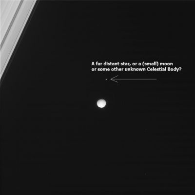 Occultation? (7)
Caption NASA:"(...) The camera was pointing toward Mimas that, at the time, was at approximately 1.344.230 Km away, and the image was taken using the CL1 and CL2 filters (...)".
Parole chiave: Saturn's Moons - Mimas - Controversial