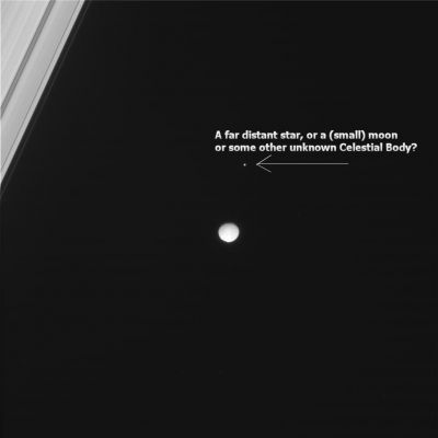 Occultation? (8)
Caption NASA:"(...) The camera was pointing toward Mimas that, at the time, was at approximately 1.344.003 Km away, and the image was taken using the CL1 and CL2 filters (...)".
Parole chiave: Saturn's Moons - Mimas - Controversial