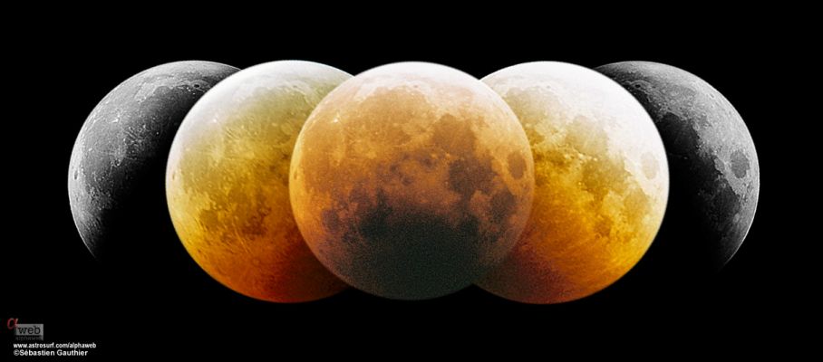 Moon's eclypse
L'attraversamento del cono d'ombra proiettato dalla Terra ed il progressivo "ambrarsi" della superficie Lunare. Una composizione davvero molto bella dell'Astronomo Francese Sebastien Gauthier.
Parole chiave: From Earth Images