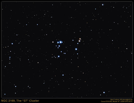 NGC 2169 - Open Star Cluster
"...What matters finally is not the World's judgement of oneself, but one's judgement of the World. Any writer who lacks this final arrogance will not survive very long..."

Gore Vidal - "The Nation"
Parole chiave: From Earth Images - Amateur pictures