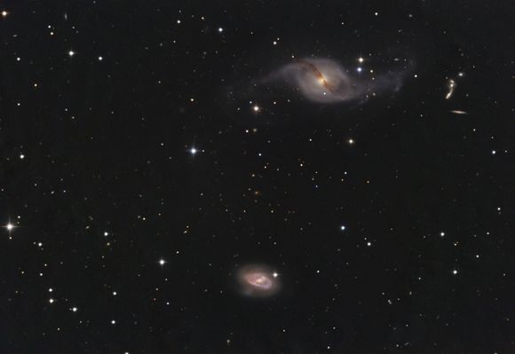 NGC 3718, NGC 3729 and Hickson Group 56A
"...Una Società dove le derive emozionali dei Gruppi di Comando - politici od economici - sono da sole in grado di stabilire ed imporre, con il plauso della Collettività, i 'Modelli Individuali' da imitare ed i 'Valori Comuni' di riferimento, è una Società senza più alcuna speranza, ormai pronta a soccombere a causa della sua stessa insipienza..."

P.C. Floegers - "Conversations"
Parole chiave: From Earth Images - Panther Observatory (Austria)