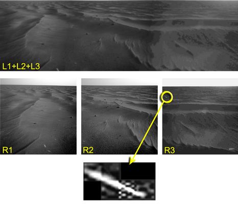 Silver Anomaly (2) - Sol 414
"...Sulle prime ho pensato che la barra sulla sinistra fosse uno dei "tuoi" transienti - nota: questa narrazione si inserisce nel quadro di una conversazione fra un nostro ex-Partner ed il Dr Paolo Fienga il quale è convinto che, su Marte come sulla Luna, si verifichino dei fenomeni (per lo più luminosi) transienti, ribattezzati MTP e cioè Martian Transient Phenomoena - e allora ho accostato 3 foto consecutive per vedere che cosa si vedeva nelle altre...".
Parole chiave: Highly Controversial Image