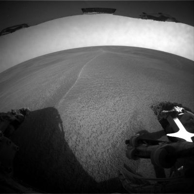 Opportunity begins a VERY careful "rollout"
Caption NASA originale:"Opportunity rotated its wheels on Sol 463 for the first time since the Rover dug itself into a sand dune more than 2 weeks earlier. The wheels made about 2 and 1/2 rotations, as commanded, and the results were a good match for what was expected from tests on Earth. In the loose footing, the rover advanced 2,8 cm (about 1,1") forward, 4,8 mm (about 0,19") sideways and 4,6 mm (about 0,18") downward. 
After further analysis of the results, the Rover Team will decide whether to repeat the same careful movement again on Sol 465. Meanwhile Opportunity's main tasks for Sol 464 were remote-sensing observations".
Parole chiave: Mars Panorama
