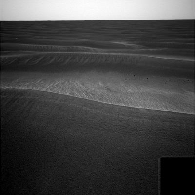 Beside Still Waters... (1) - Sol 534
Il titolo di una meravigliosa novella del grande Scrittore Robert Sheckley (Accanto alle Acque Tranquille) per una serie di nitide immagini che ci rappresentano la quiete e l'immobilità di questo angolo del Pianeta Rosso conosciuto come Meridiani Planum. Gli unici segnali di movimento sono dati dalle tracce delle ruote del Rover che segnano profondi canali accanto ed attraverso gli enigmatici Side-Winders: le presunte opere di un vento che non c'è e che comunque, anche se ci fosse, difficilmente riuscirebbe a disegnare simili profili sulle compatte sabbie di questo deserto, sempre più difficile da spiegare...
Parole chiave: Mars Panorama
