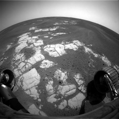Panorama from Meridiani Planum (1) - Sol 578
I Soles passano ma...Erebus Crater ancora non si vede. 
In ogni caso, guardando le immagini orbitali MGS ci siamo fatti l'idea che Erebus appartenga alla famiglia dei cosiddetti "exhumed craters" ossìa degli antichi crateri i quali, dopo essere stato sepolti - nelle ere - da polveri e sabbie, grazie all'azione (primaria) dei venti hanno incominciato a riaffiorare.
Dunque non ci aspettiamo pareti alla Endurance, tanto per capirci, ma leggeri affioramenti rocciosi i quali sono in una visione dall'alto riescono a mostrarci quella rotondità tipica dei crateri da impatto.
Parole chiave: Mars Panorama - Martian Paving & Side Winders