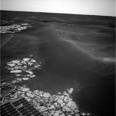 On the rim of Erebus Crater (1) - Sol 601
Iniziamo ora una lunga panoramica dell'area a ridosso della porzione maggiormente infossata del Cratere Erebus il quale, comunque (e come avete potuto già constatare), appartiene ad una famiglia di crateri ben diversa rispetto ad Endurance (si tratta della famiglia che ricomprende i buried e gli exhumed craters, di cui abbiamo già diffusamente parlato in passato). La panoramica in questione la si potrebbe anche definire come esteticamente "bella" ma, purtroppo, accanto ad alcuni frames con discreta definizione e senza "abrasioni", ne abbiamo riscontrati altri che presentano "piallature" davvero consistenti.
Le piallature più ovvie ed irritanti nella loro sfacciata evidenza le abbiamo cerchiate in rosso; quale sia poi stata la ragione che ha spinto i Tecnici dell'Immagine a "piallare" noi, ovviamente, non lo sappiamo...
Parole chiave: Erebus Crater