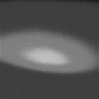 Light in the Night...
Original caption:"Right Nav-Cam Non-linearized Full frame EDR acquired on Sol 687 of Opportunity's mission to Meridiani Planum at approximately 04:23:22 MLT".

Nota: dal cuore della notte Marziana, una curiosa luminescenza - la cui forma ci ricorda le grandi galassie a spirale riprese dall'HST - sembra emergere dal buio. Saranno forse le prime luci dell'alba che su Marte si annunciano, di regola, producendo questi "effetti luminosi" nel cielo? Purtroppo non riusciamo a distinguere nulla, neppure una parvenza di orizzonte e quindi, onestamente, per frames come questo, ipotizzare vuol dire - nel 99% dei casi - dire delle stupidaggini.
Siamo consapevoli di questo rischio però, dato che la NASA - come sempre - non commenta, noi proviamo ad azzardare qualcosa.

E Voi? Avete qualche idea al riguardo?
Parole chiave: Martian Night-Sky - Controversial frame