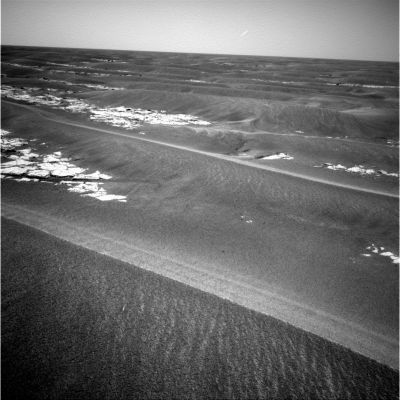 Mars Panorama, at one mile from Victoria... (1) - Sol 794
Caption NASA originale:"Opportunity is in a restricted planning mode this week due to each Sol's downlink coming too late in the Earth day to allow planning of a drive for the next sol. The team built three drives this week and Opportunity drove 83,2 mt (about 273 feet). The general drive direction is South-East to avoid a large dune field due South. As of Sol 788, Opportunity was estimated to be 1.557 mt (just under 1 mile) from Victoria Crater".
Parole chiave: Mars Panorama